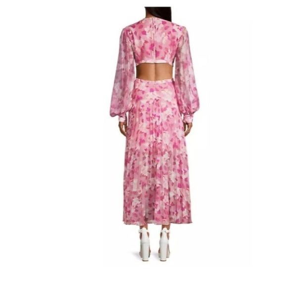 Bardot Womens Pleated Cut-Out Midi Dress Pink Purple Garden Floral NWT - Picture 2 of 7